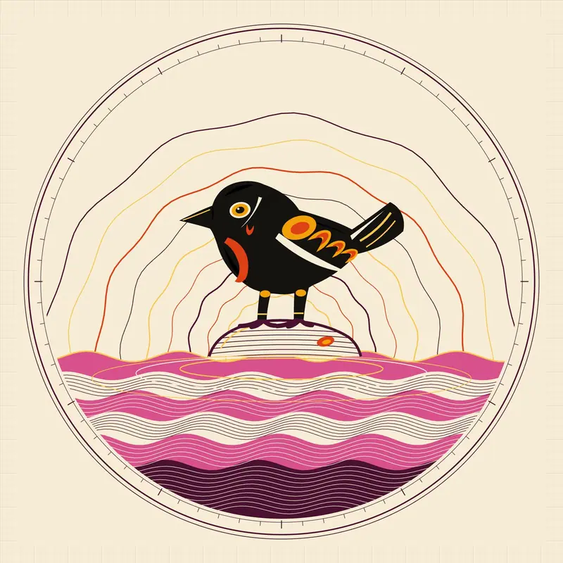 The illustrated ouzel roundel, a dipper in formline inspired geometry