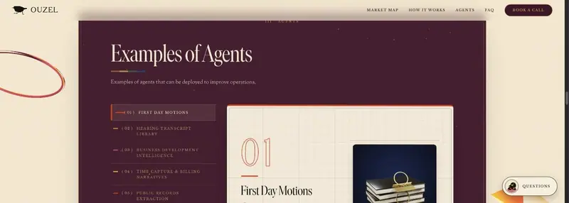 The agents laid out as a catalog of plates, an index rail beside one large featured plate