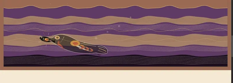 The banner scene at the moment the bird takes a fish, the sky ramping to night