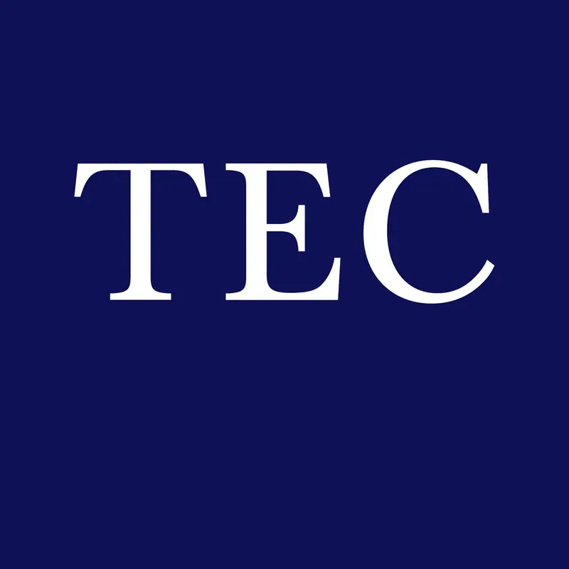 The earlier TEC logo, white serif lettering on a navy square
