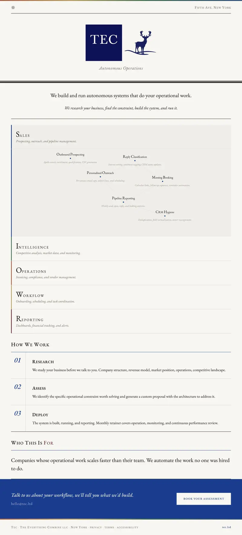 The TEC home page at 1440 in light mode, built out of the component library in Figma
